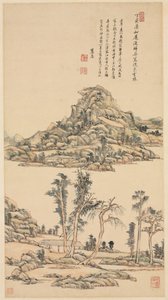 倪赞的色彩风格中的风景，1707年。