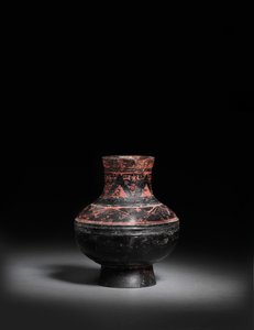 绘于黑色的小漆黑漆黑陶罐，胡，公元前476-221年 作者 战国时期中文学校