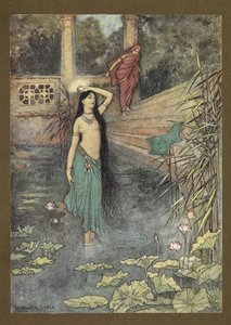正面插图"她冲出宫殿......来到上层世界"，选自《孟加拉民间故事》...附沃维克-戈布尔绘制的 32 幅彩色插图（豪华版。） 作者 沃里克·戈布尔