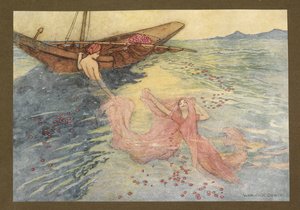 插图 22："浮出水面，他们爬上船"，选自《孟加拉民间故事》...附沃维克-戈布尔（Warwick Goble）绘制的 32 幅彩色插图（豪华版。 作者 沃里克·戈布尔