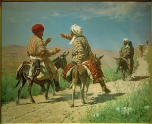 毛拉·拉明（Mullah Ramin）和毛拉·基里姆（Mullah Kerim）在通往... 作者 Wassili W.Werestschagin