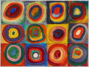 色彩研究 - 带同心圆的正方形 作者 Wassily Kandinsky