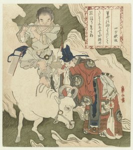 骑牛吹笛子的男孩