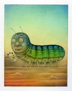 杂耍毛毛虫》，2003 年（艺术板上的混合媒介） 作者 韦恩·安德森