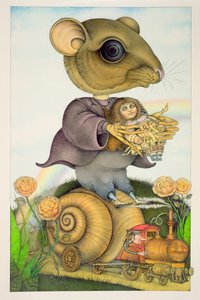 蜗牛火车上的老鼠和娃娃（铅笔和彩色蜡笔纸）（150078 对） 作者 韦恩·安德森