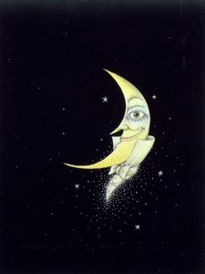 夜游（纸上铅笔和彩色蜡笔）