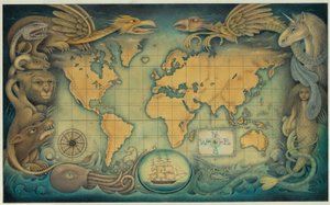 奇幻生物的世界地图，2008 年（艺术板上的混合媒介）