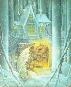 拇指姑娘和雪地里的小老鼠（纸上铅笔和彩色蜡笔）