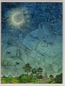 黄道十二宫的天空（纸上铅笔和彩色蜡笔）