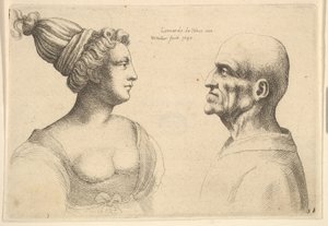 1645年，一位女性，头发扎成一束，光头男面对对方。 作者 瓦茨劳斯·霍拉尔