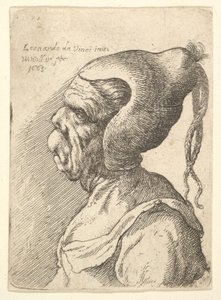 1665年，一名戴着圆锥形帽子和两个晃来晃去的辫子的畸形女人的胸像。 作者 瓦茨劳斯·霍拉尔