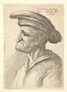 1665年，老人的胸围与他的下唇相遇，戴着宽大的平顶帽，轮廓... 作者 瓦茨劳斯·霍拉尔