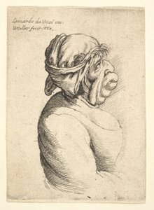 1660年，露胸部的女人的胸围穿着低胸的衣服和布绑在她的头上... 作者 瓦茨劳斯·霍拉尔