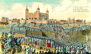 第一次英国革命（1641-1649）：1641 年 5 月 12 日在伦敦塔山处决英国政治家托马斯·温特沃斯·德·斯特拉福德（Thomas Wentworth de Strafford，1593-1641）。 Wenceslaus Hollar (1607-1677) 雕刻 17 世纪私人收藏