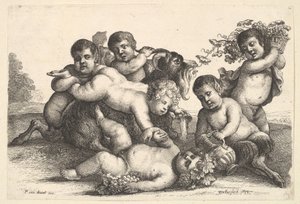 1654年，四个男孩，两个色狼和一只山羊。 作者 瓦茨劳斯·霍拉尔