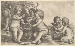 耶稣，施洗者圣约翰和四位天使，1625-77年。 作者 瓦茨劳斯·霍拉尔