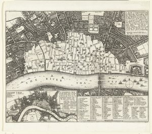 1666 年伦敦城市地图（Plattegrond van Londen na de grote brand van 1666
伦敦市及郊区地图或地形图（......）（标题见实物）