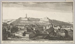 1669-73年，东南角的丹吉尔内部及其上层城堡的前景。 作者 瓦茨劳斯·霍拉尔