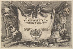 带有猎犬和狩猎设备的扉页，1646年。 作者 瓦茨劳斯·霍拉尔