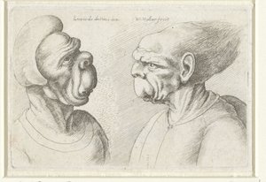 两个变形的头 Varie Figurae et probae（系列标题） 列奥纳多·达·芬奇之后的漫画、头像和畸形（系列标题） 作者 达芬奇（Leonardo da Vinci）