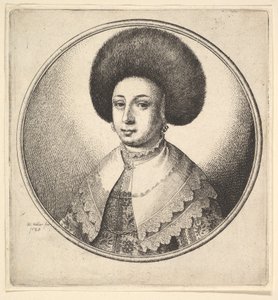 1645年，有大圆帽和耳环的女人。 作者 瓦茨劳斯·霍拉尔
