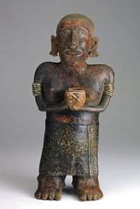 站立的女性形象，约公元前200年-公元前300年（陶瓷，有红色、白色和黑色滑漆 作者 西墨西哥