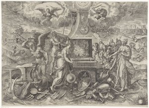 和平的力量，1577 Die Cracht des Peys（物体上的标题） 关于荷兰新的和平时期的寓言（丛书名） 作者 Marten van Cleve (I) (归属于)