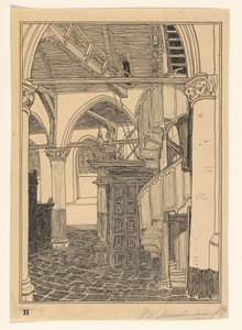 霍恩 Noorderkerk 内景 作者 Wijnand Otto Jan Nieuwenkamp（艺术家签名）
