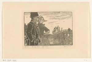 穿着传统福伦丹服装的男人和女人 夫妻俩（原名） 作者 Wijnand Otto Jan Nieuwenkamp（艺术家签名）
