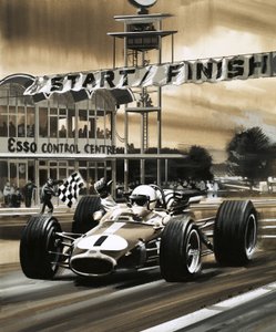 杰克-布拉汉姆（Jack Brabham）赢得首届加拿大大奖赛冠军时竖起大拇指 作者 威尔夫（20世纪）哈代