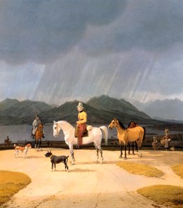 "" Cavaliers sur le lac Tegern Allemagne ""（泰根湖的骑手）威廉·里特·冯·科贝尔 (1766-1853) 1832 年木本油彩暗淡 282x263 厘米柏林国家博物馆