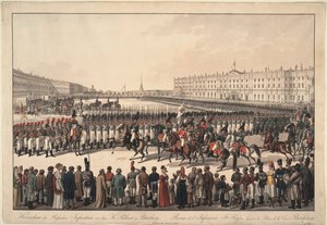 圣彼得堡皇宫广场上的俄罗斯步兵回顾，1809-1813年 作者 威廉·科贝尔·里特·冯