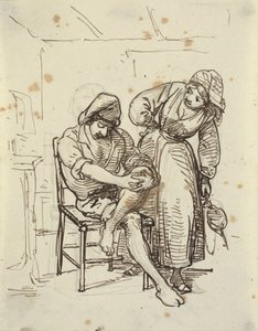 女孩看着坐在椅子上的年轻渔夫 作者 Wilhelm Marstrand