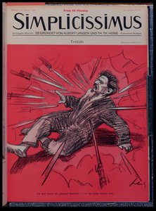 受到攻击的列昂-托洛茨基（1879-1940 年）的漫画，选自《Simplicisissimus》杂志，1928 年 10 月（彩色石版印刷）。