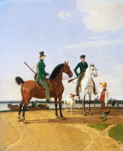 猎人和领主在伊萨尔河上欣赏慕尼黑美景，1823年。