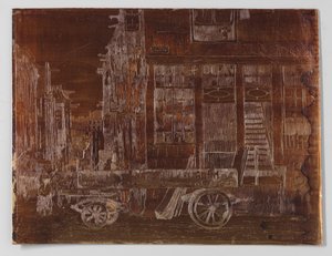 阿姆斯特丹老城，前景为马车 作者 Willem Adrianus Grondhout（艺术家签名）