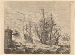海默斯克在直布罗陀对西班牙舰队的胜利，1634年。 作者 威廉·巴斯