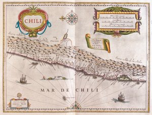 智利，载于威廉-布劳（Willem Blaeu）的 "Theatrum Orbis Terrarum, sive Atlas Novus"，阿姆斯特丹 作者 威廉·布劳