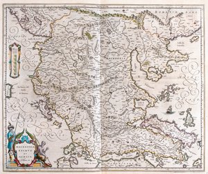 希腊、马其顿、阿尔巴尼亚，载于威廉-布劳的 "Theatrum Orbis Terrarum, sive Atlas Novus"，阿姆斯特丹 作者 威廉·布劳