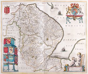 林肯郡，载于威廉-布劳（Willem Blaeu）在阿姆斯特丹绘制的 "Theatrum Orbis Terrarum, sive Atlas Novus"。 作者 威廉·布劳