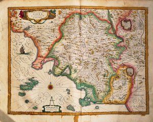 意大利大区的锡耶纳地图，Willem Blaeu绘制，雕版印刷。 作者 威廉·布劳