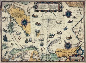 荷兰制图师威廉-扬松-布劳（1571-1638）绘制的极地地图。