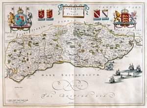 苏塞克斯，阿姆斯特丹 Willem Blaeu 的 "Theatrum Orbis Terrarum, sive Atlas Novus "中 作者 威廉·布劳