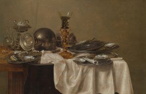 早餐静物 作者 威廉·克拉斯（Willem Claesz）。赫达