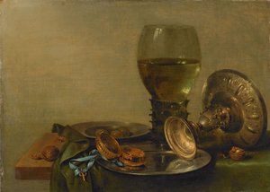 银饰静物 作者 威廉·克拉斯（Willem Claesz）。赫达
