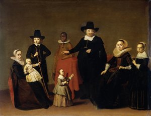 有一个黑人仆人的家庭团体，c。 1631-33（面板上的油）