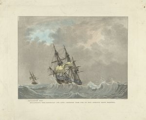 大浪中的帆船
铺设双桅帆船。Hollandsch oorlogsfregat ter 镜头松开三角帆和暗礁主帆（标题见实物）