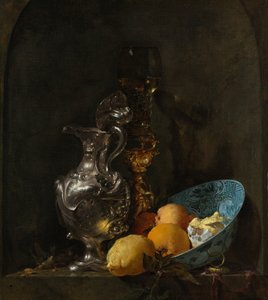 银壶瓷碗静物画 作者 威廉·卡尔夫
