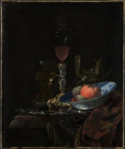 酒杯和一碗水果，1663年。 作者 威廉·卡尔夫