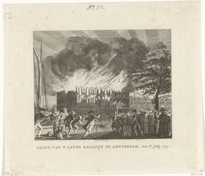 1791 年 7 月 6 日阿姆斯特丹 "土地杂志 "火灾
1791 年 7 月 6 日阿姆斯特丹 "土地 "杂志的火灾（物品上的标题） 作者 威廉·科克